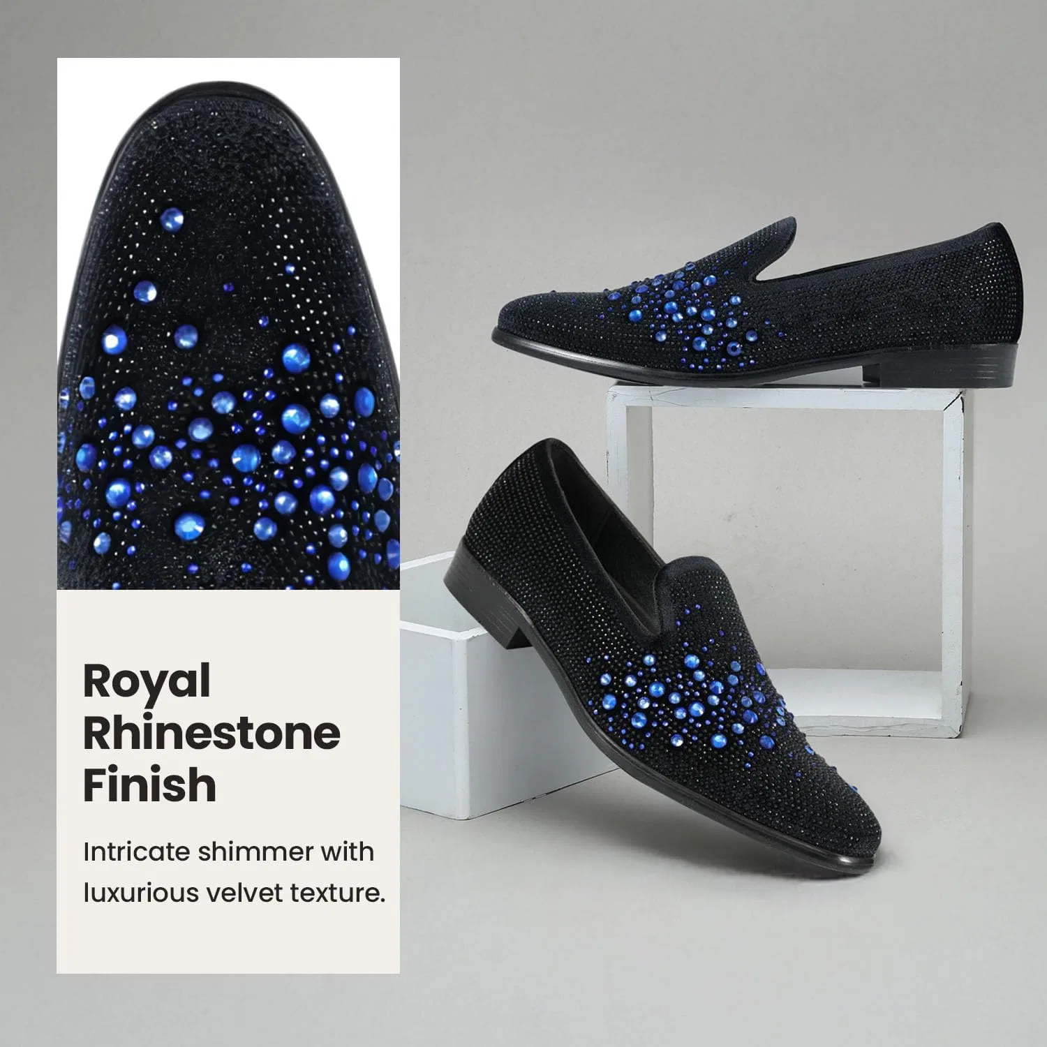 Лоферы мужские, вельветовые, Amali Devy, Black/Royal (Ivano) — фото 3