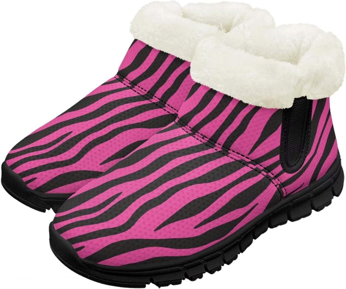 

Зимние сапожки для девочек-детей, противоскользящие прогулочные кроссовки с меховой подкладкой, без шнурков, теплые короткие ботинки Pointodoor, Zebra-Dark Pink
