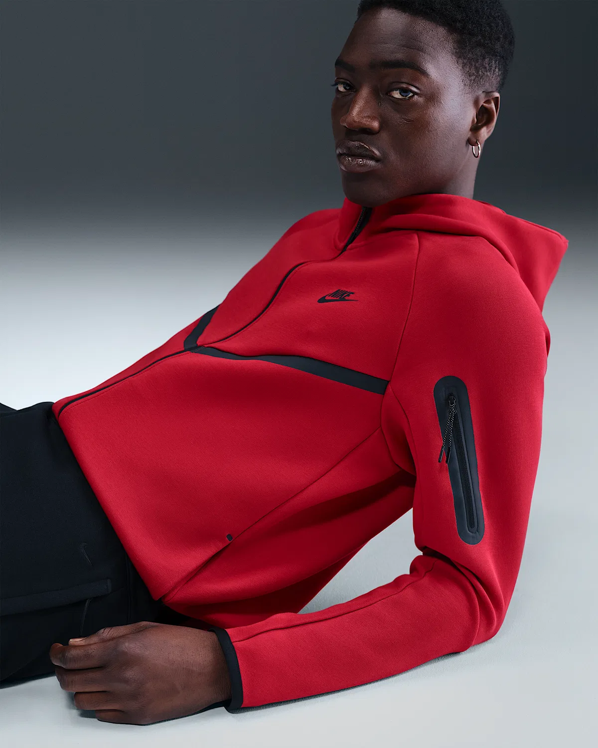 Мужская флисовая ветровка Nike Tech на молнии, Gym Red/Black — фото 3