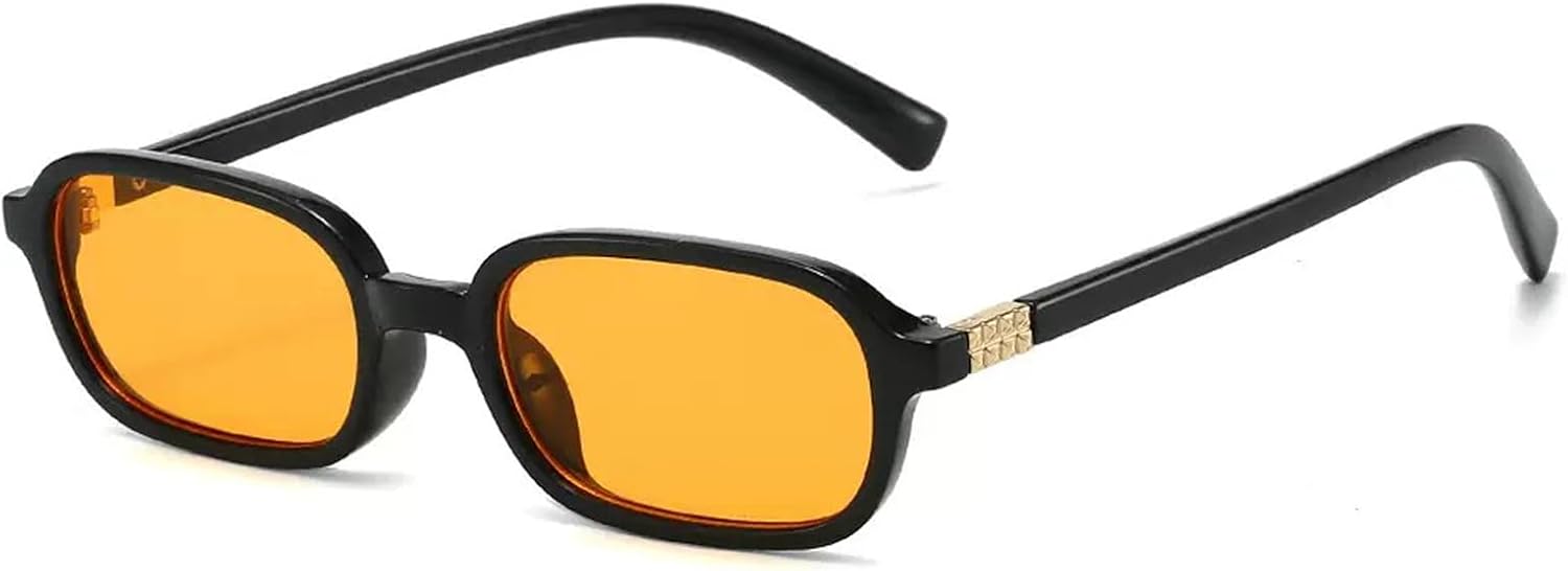 

Ретро прямоугольные солнцезащитные очки для женщин, модные, маленькие, узкие, в стиле 90-х, винтажные, для рейв-вечеринок, прямоугольные солнцезащитные очки для женщин и мужчин REELORATTA, Black Frame Orange Lens