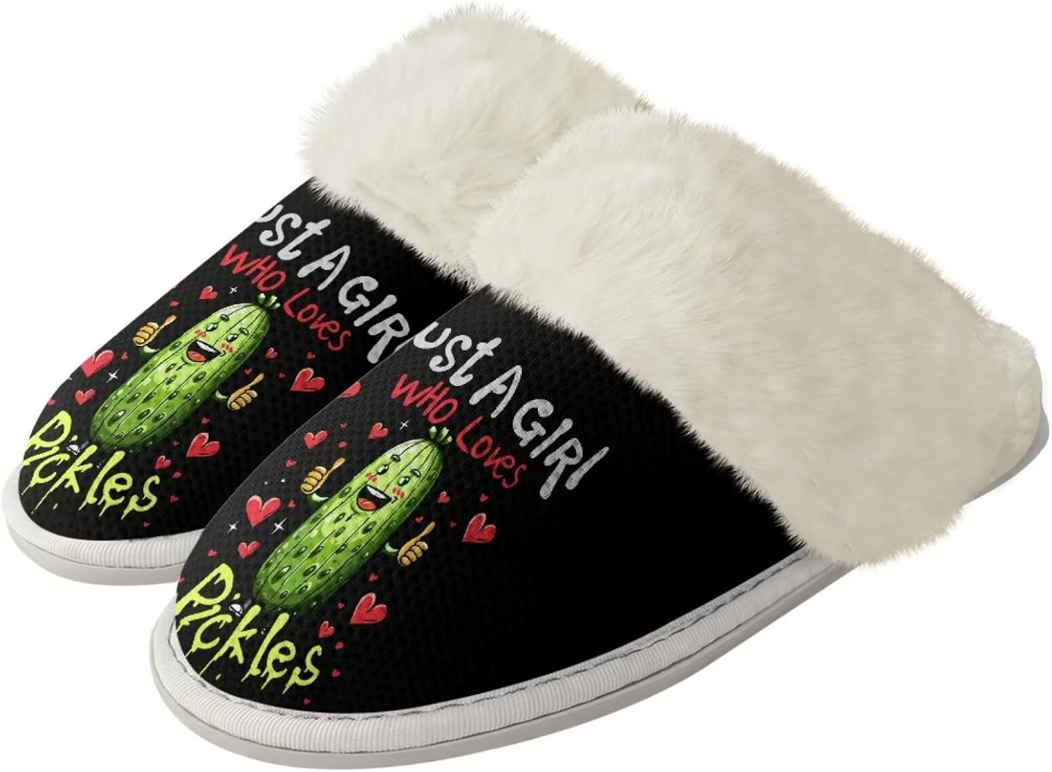 

Мягкие тапочки для женщин и мужчин, плюшевые теплые тапочки, уютные домашние тапочки для спальни с пушистым воротником Jiquruby, Cute Pickles