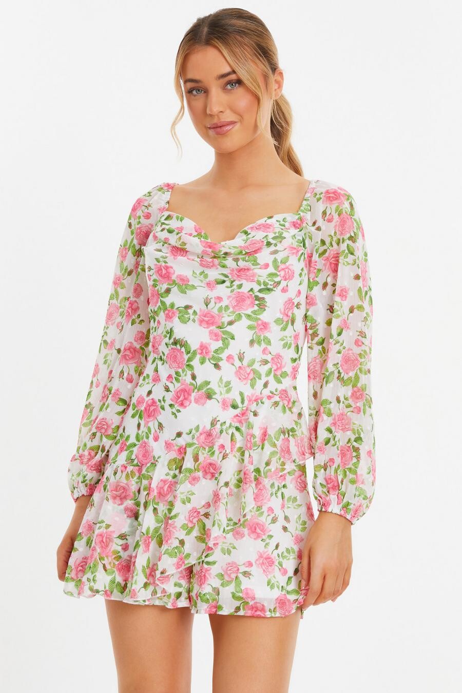 

Розовый цветочный шифоновый комбинезон QUIZ Clothing