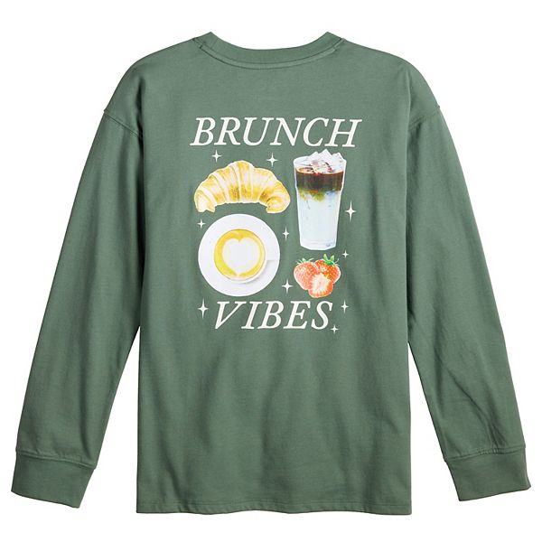 

Детская футболка с длинным рукавом и принтом, размеры 6-20, regular и plus So, Sunday Brunch Green