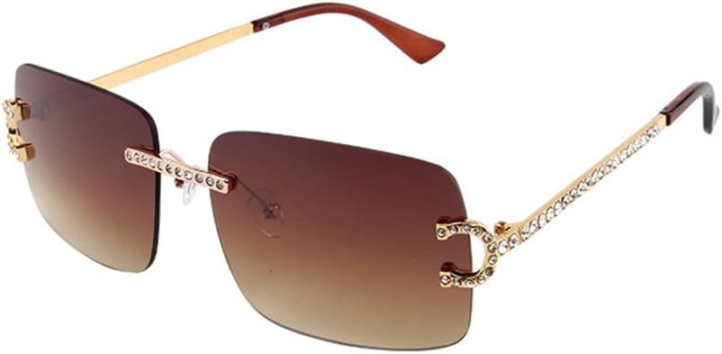 

Модные солнцезащитные очки без оправы в винтажном стиле с линзами с алмазной огранкой, металлические оправы, защита от ультрафиолета UV400. Очки для мужчин и женщин LOVQZAOF, C9