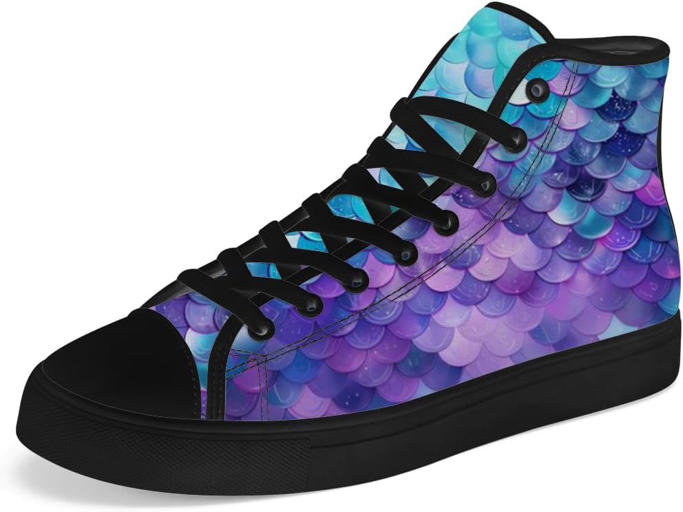 

Высокие кеды с тканевым верхом с рисунком русалочьей чешуи для мужчин и женщин, шнурованные повседневные обувь, подарки для мальчиков и девочек Chebing, синий