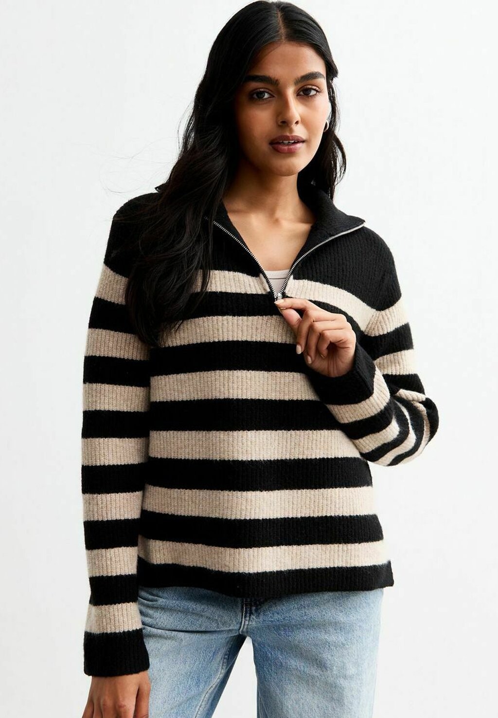 

Джемпер STRIPED HALF-ZIP New Look, черный