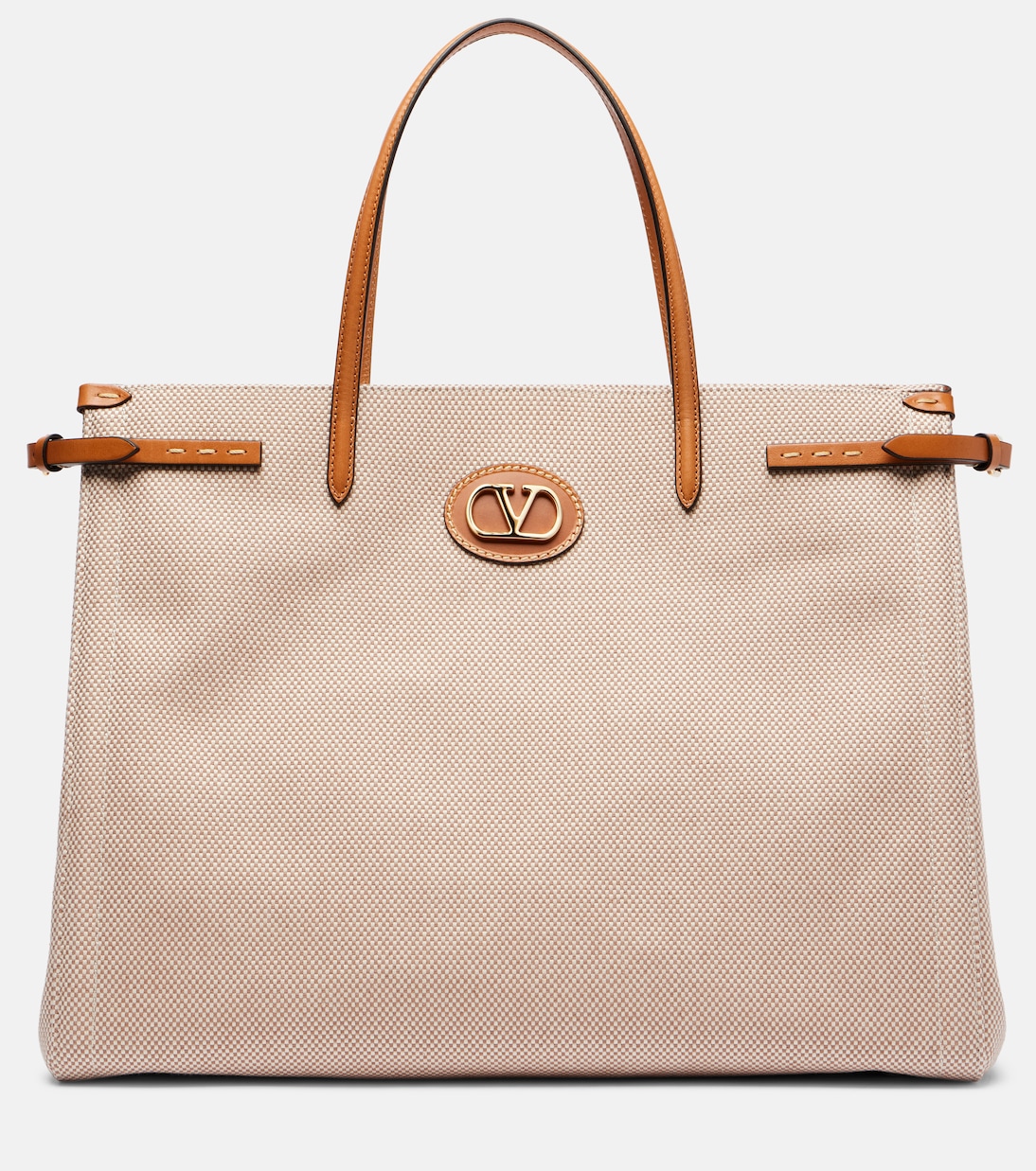 

Сумка-тоут из холста с кожаными вставками Antibes Valentino Garavani, Naturale-Tobacco/Natural Camel