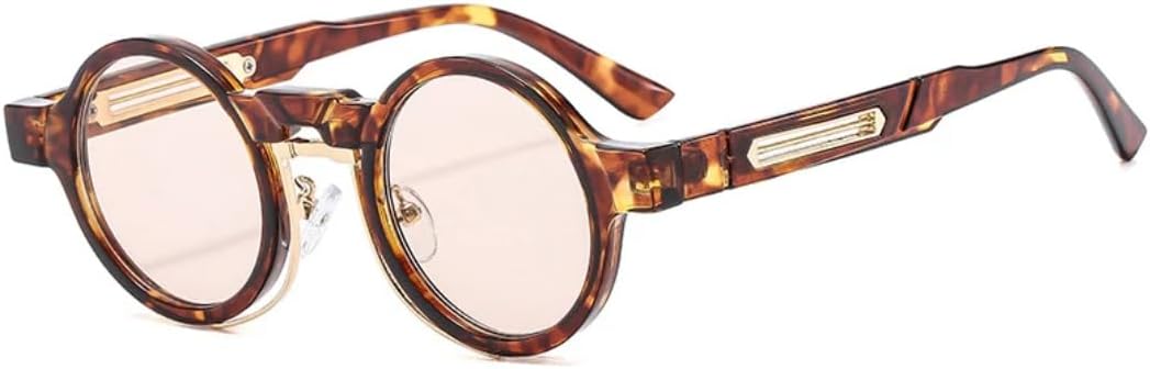 

Солнцезащитные очки для мужчин и женщин - защита UV400 - маленькие круглые линзы в стиле панк с градиентом для занятий спортом на открытом воздухе и вождения DSVIGF, Leopard Champagne