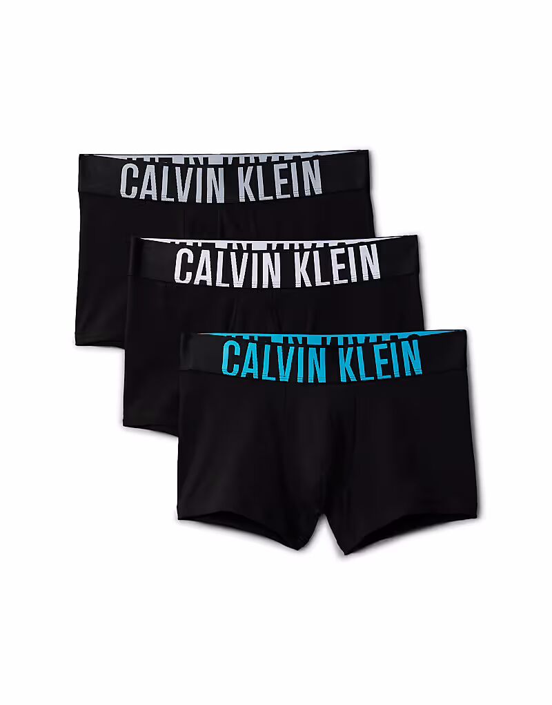 

Комплект из 3 трусов-боксеров Calvin Klein Intense Power черного цвета с сине-серыми поясами