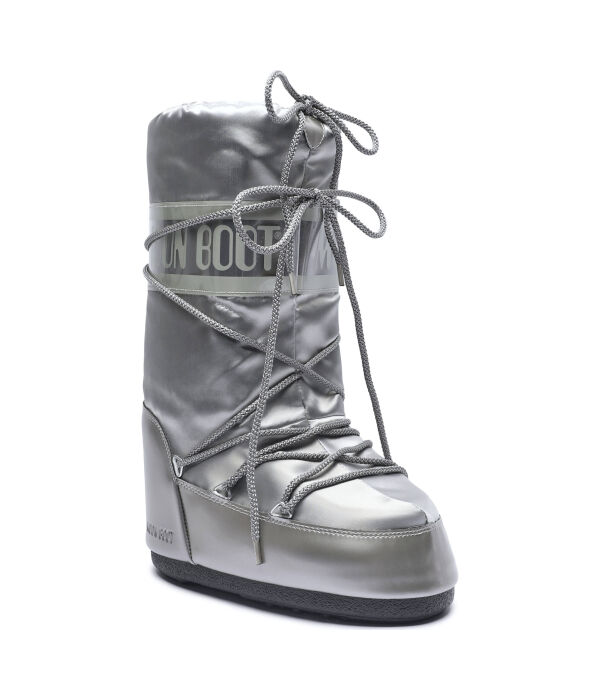 Дутики женские зимние Moon Boot  высокие, серебряный