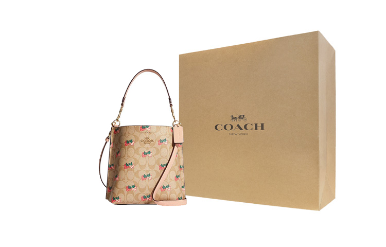 

COACH Сумка-ведро Молли из холста с гладкой кожей через плечо на пояс маленький размер женская коричневая