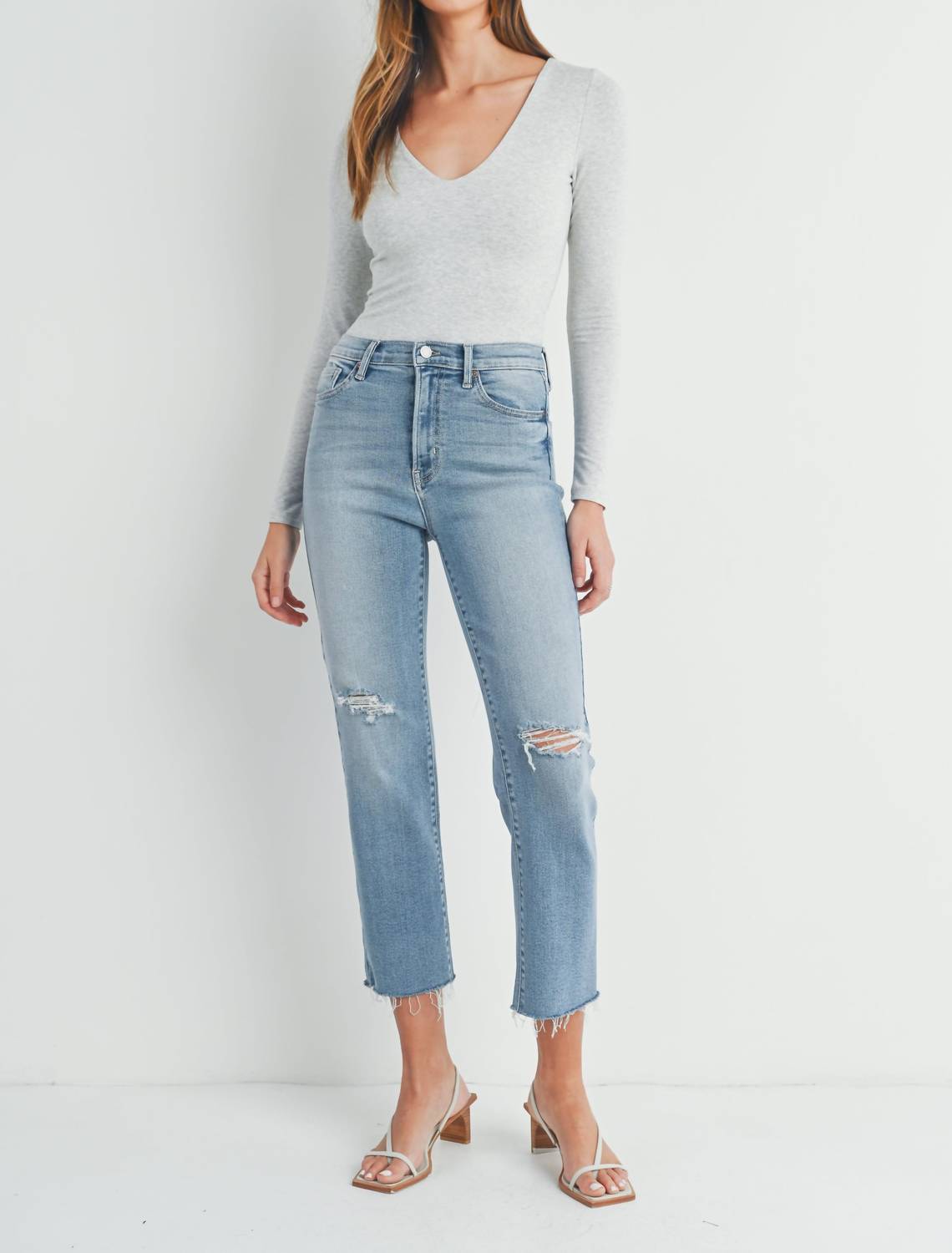 

Джинсы Slim с потертостями из светлого денима JUST BLACK DENIM, цвет light denim