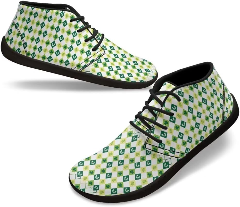 

Низкие кроссовки для женщин и мужчин, обувь для ходьбы с нулевым перепадом подошвы, подходят для ходьбы и фитнеса Fuialdolg, St. Patrick's Day Grid