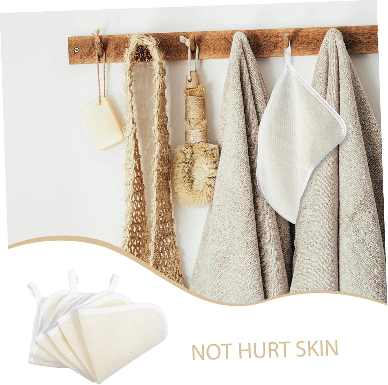 Мочалка для лица и тела из нейлона Beige, Beatifufu, 3 шт. — фото 2
