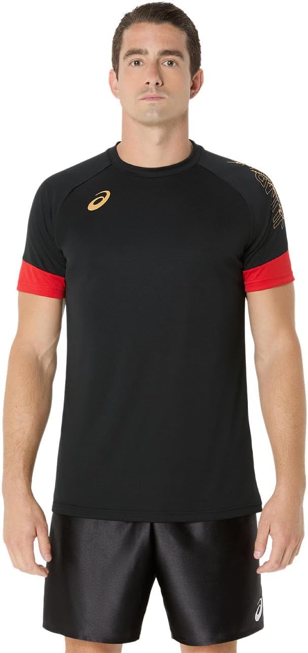 

Волейбольная тренировочная футболка ASICS с коротким рукавом (с возможностью замены рукава) 2053A210, унисекс для взрослых, черный/красный