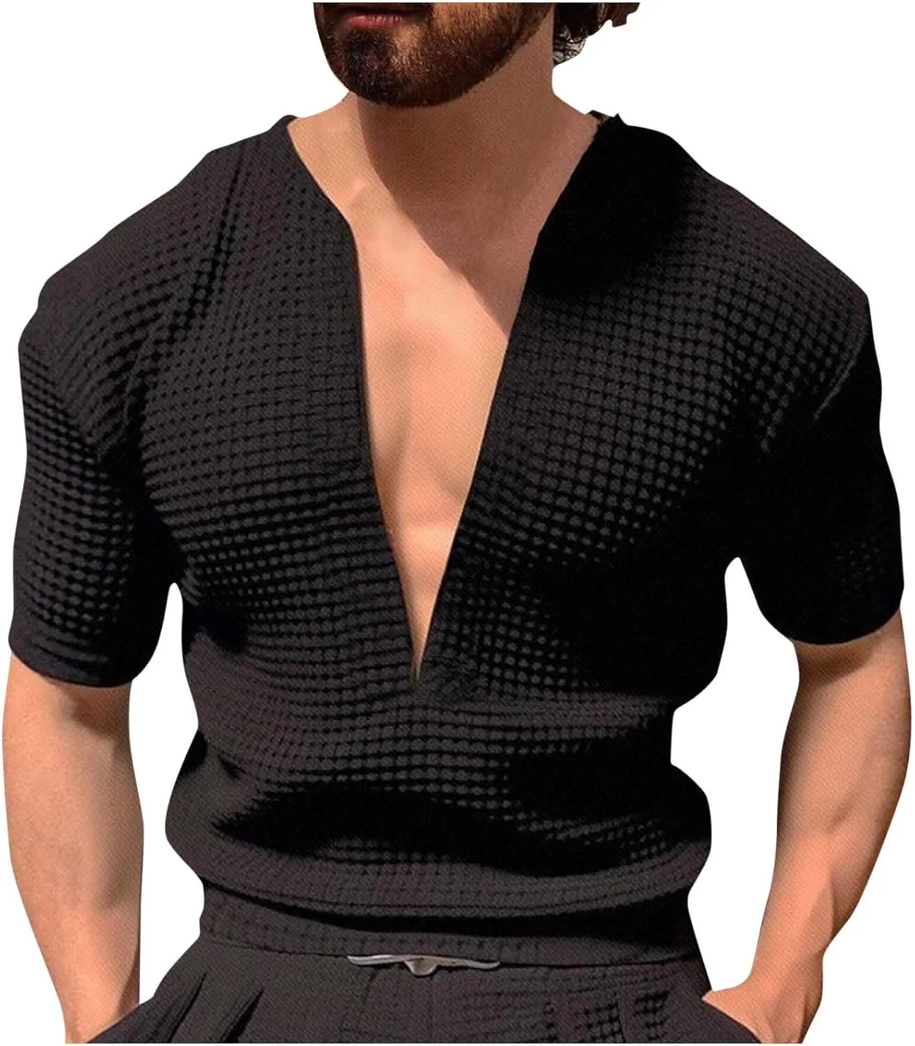 

Футболка NATHGAM мужская с глубоким V-вырезом, короткий рукав, для лета