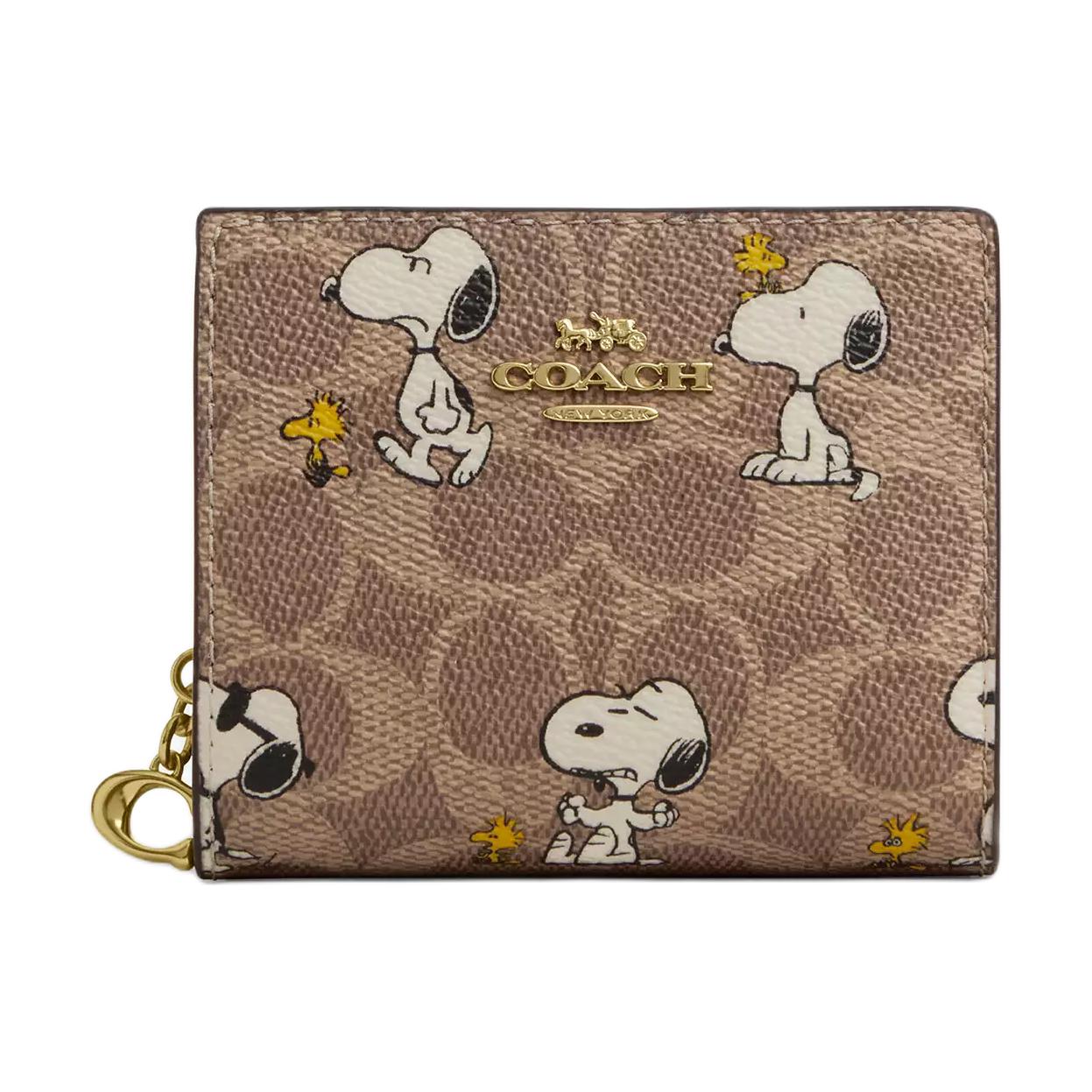 

COACH Снупи коллекционный мини кошелёк из лакированного холста для женщин коричневый, Brown