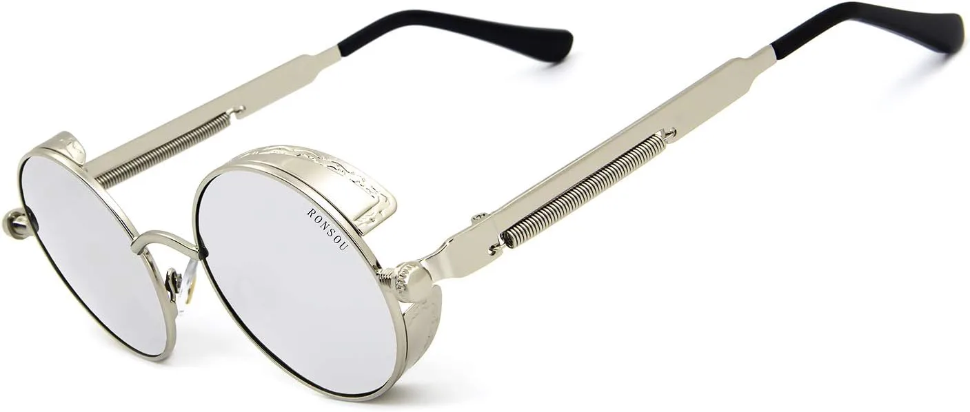 

Солнцезащитные очки RONSOU в стиле стимпанк, круглые, винтажные, поляризованные, ретро, ​​защита UV400, металлическая оправа, C3 Silver Frame/Silver Lens