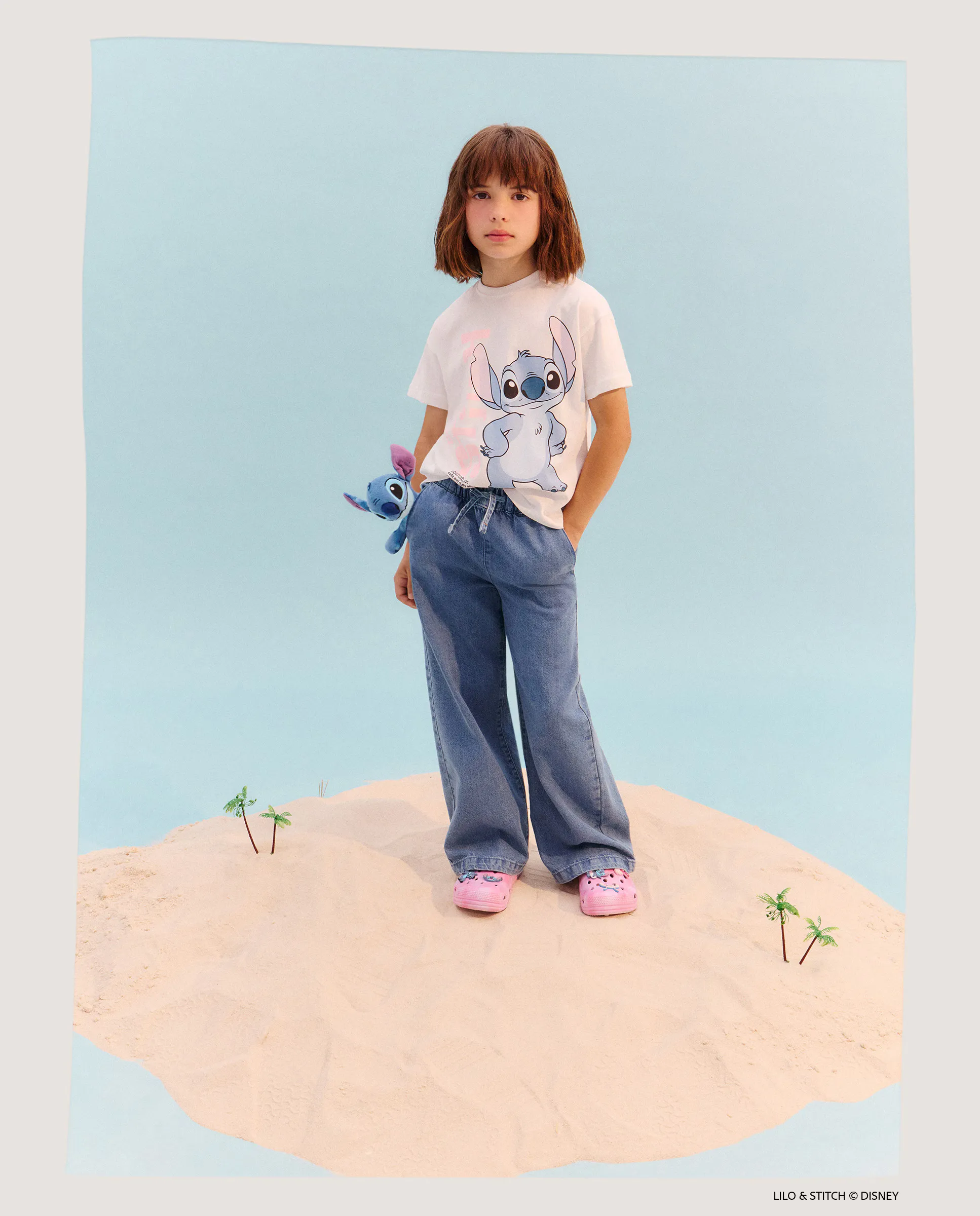 

Джинсовые брюки wide leg на резинке для девочки Kids El Corte Inglés, бледно-голубой