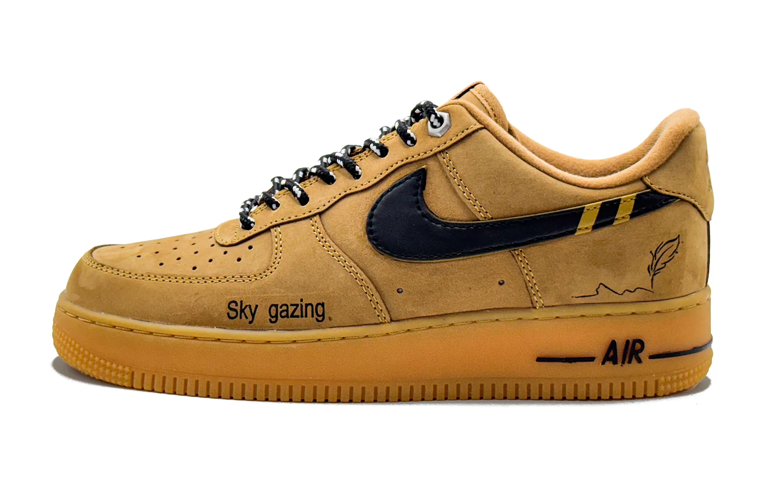 Nike Air Force 1 Thermal Height Increasing Abrasion Resistant Low top Skateboard Shoes Unisex Coffee Yellow