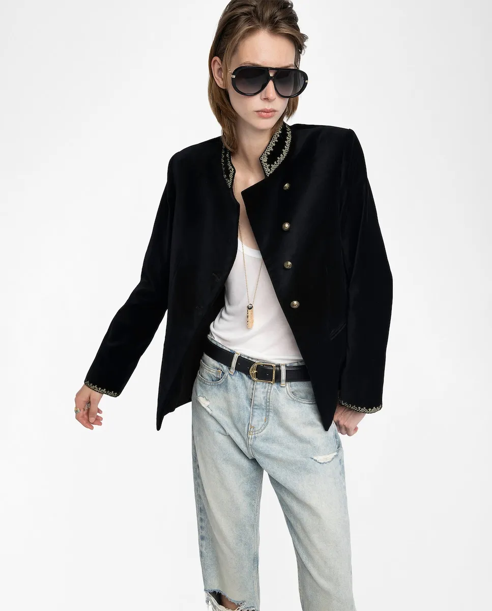 

Женский бархатный блейзер Verysa Velours с длинными рукавами Zadig & Voltaire, черный