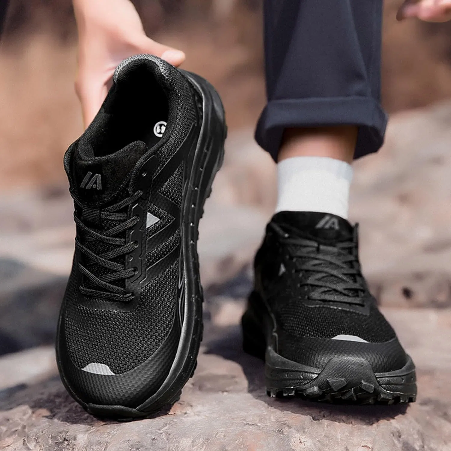 Кроссовки Herren Frühjahr Sommer Mode Mesh Schnürung innen erhöhen 5 см Bequeme atmungsaktive Laufschuhe Generic, Schwarz — фото 4