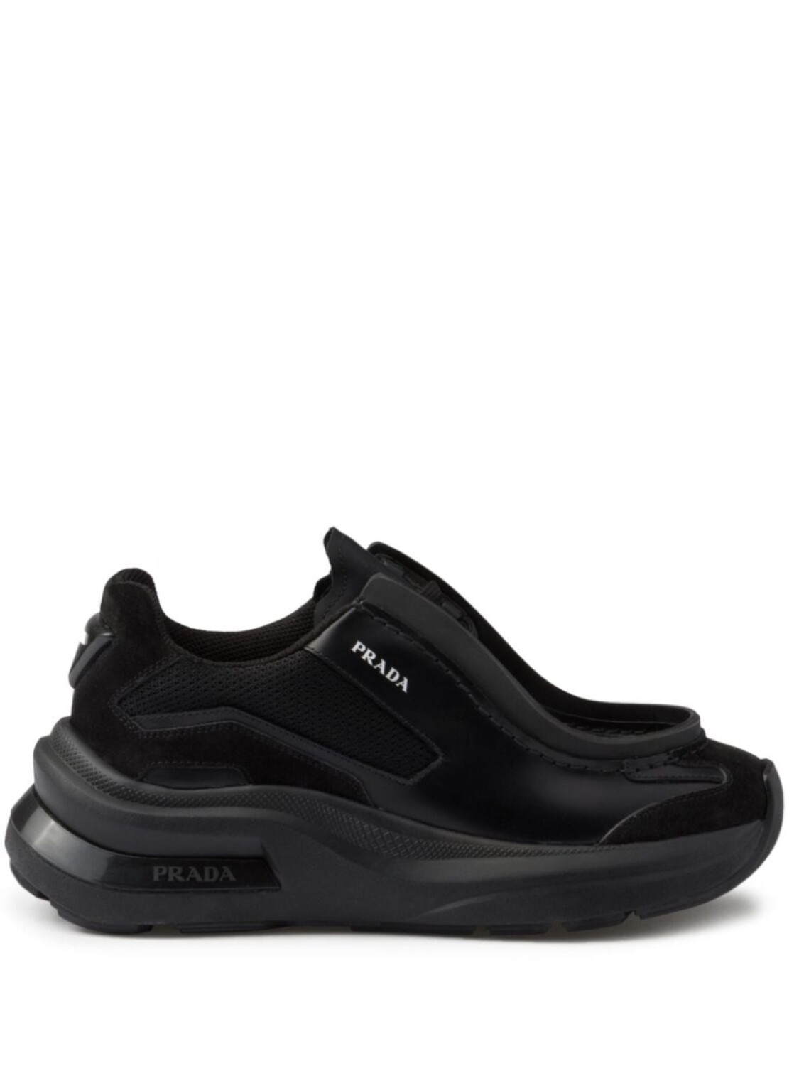 

Prada кроссовки с логотипом и панелями, черный