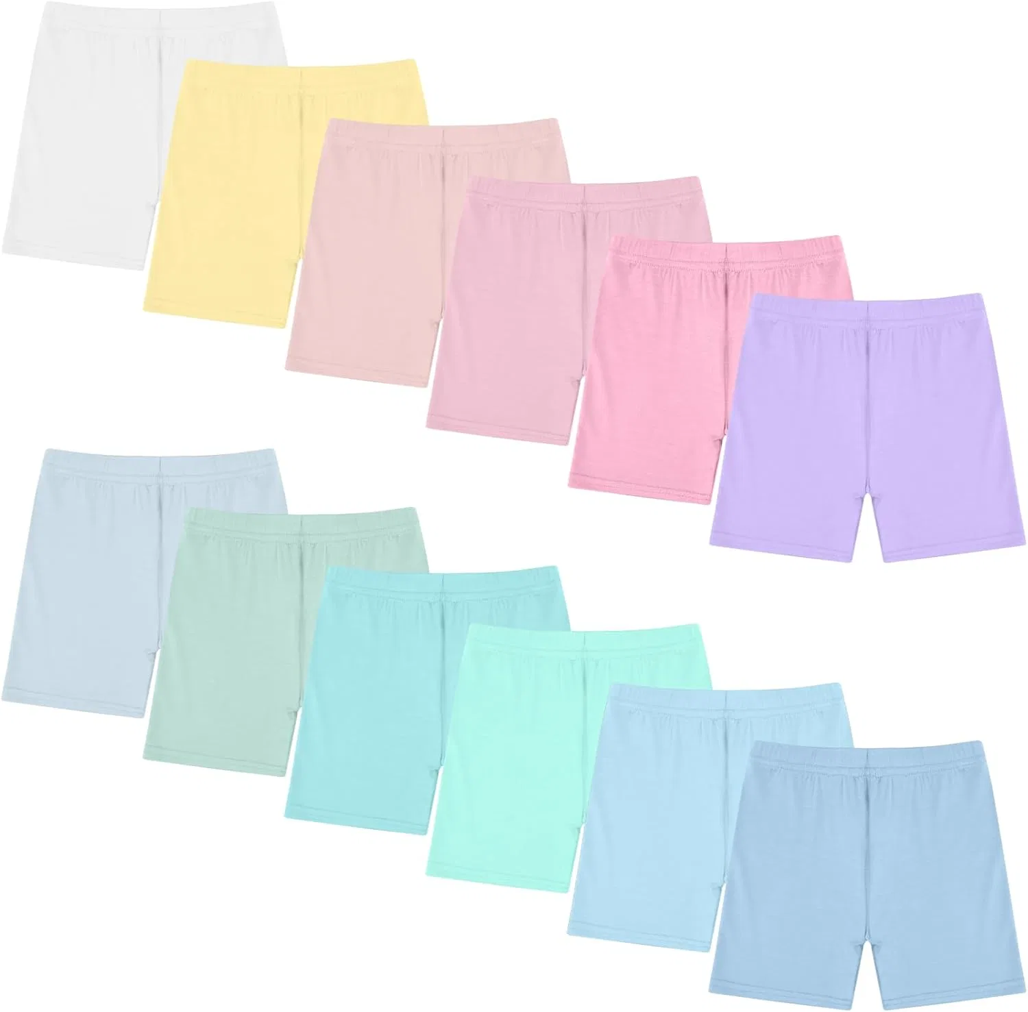 Boyiee 12 Pack Girls Shorts Toddler Bike Shorts Biker Kid Dance Gymastics Yoga Gym Safety Active Under Dress Tants, Light Color