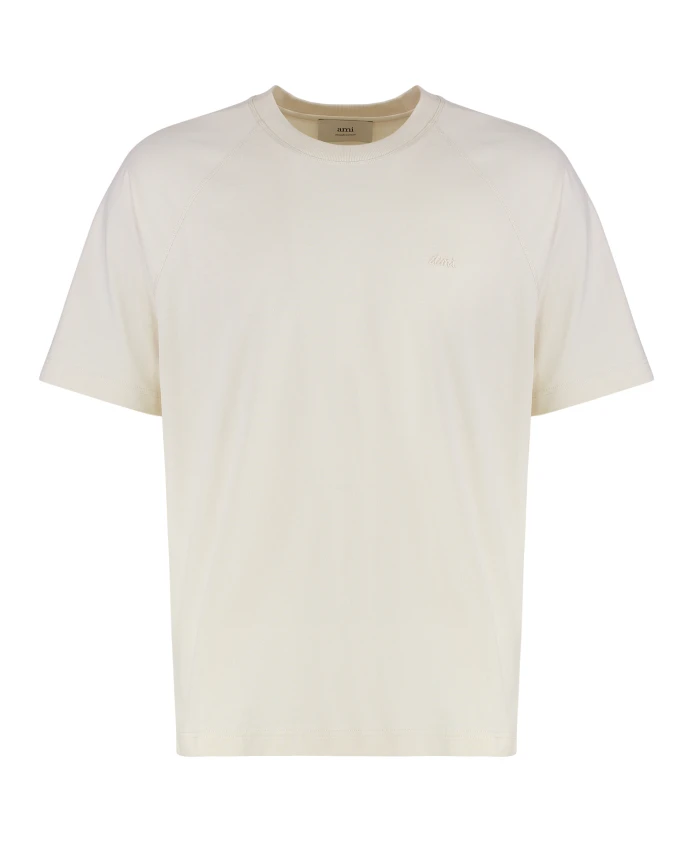 

Хлопковая футболка с круглым вырезом Ami Paris, бежевый