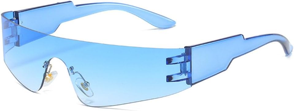 

Ретро-панк солнцезащитные очки без оправы для женщин, модные разноцветные зеркальные очки с защитой от УФ-излучения UV400, мужские цельные спортивные очки для вождения generic, Blue Gradient