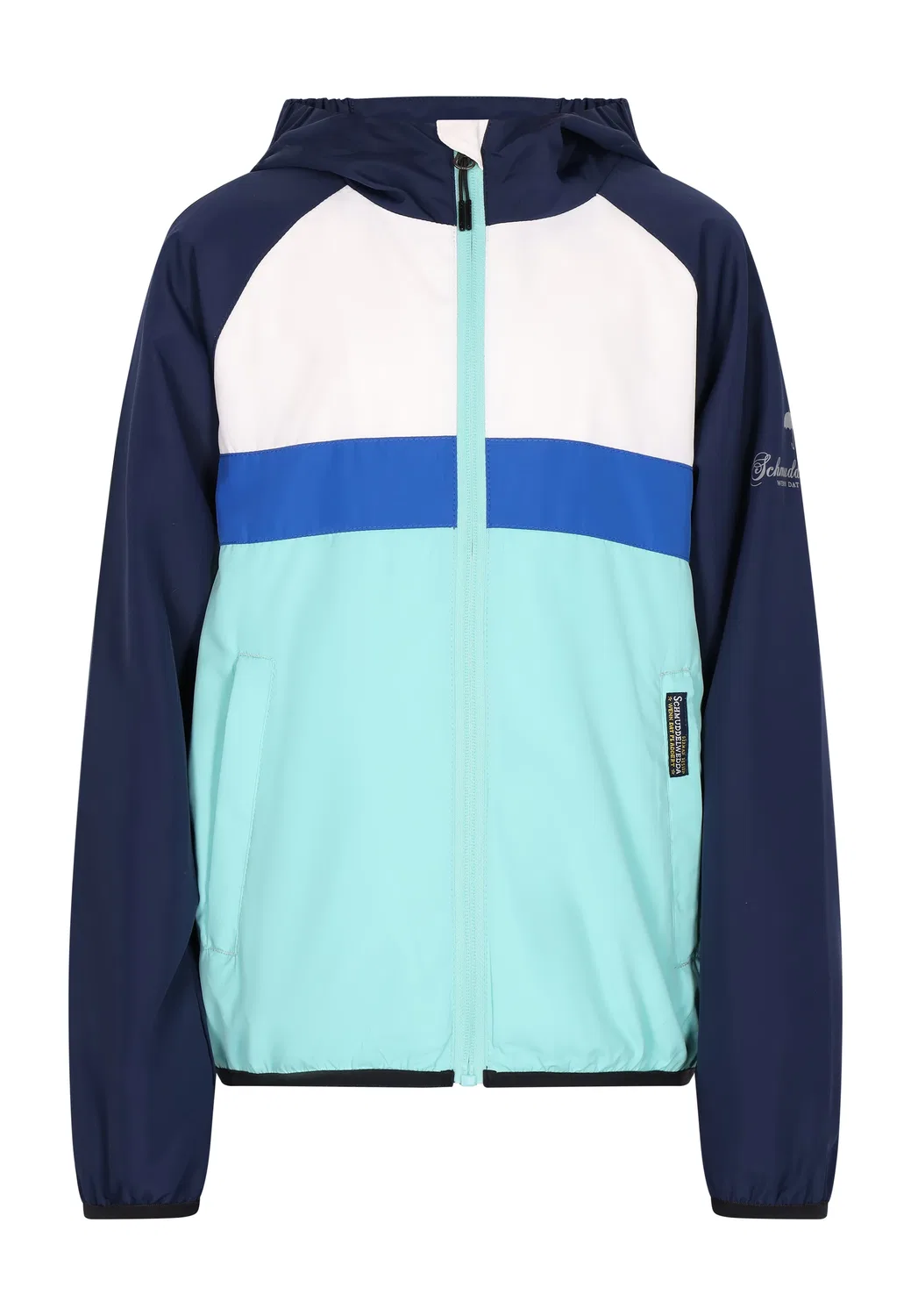 Детская куртка с капюшоном Colorblock, Schmuddelwedda, бирюзовый колорблок