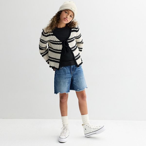 Кардиган с двойной завязкой для девочек 6-20 лет, размеры regular и plus So, Stone Stripe — фото 4