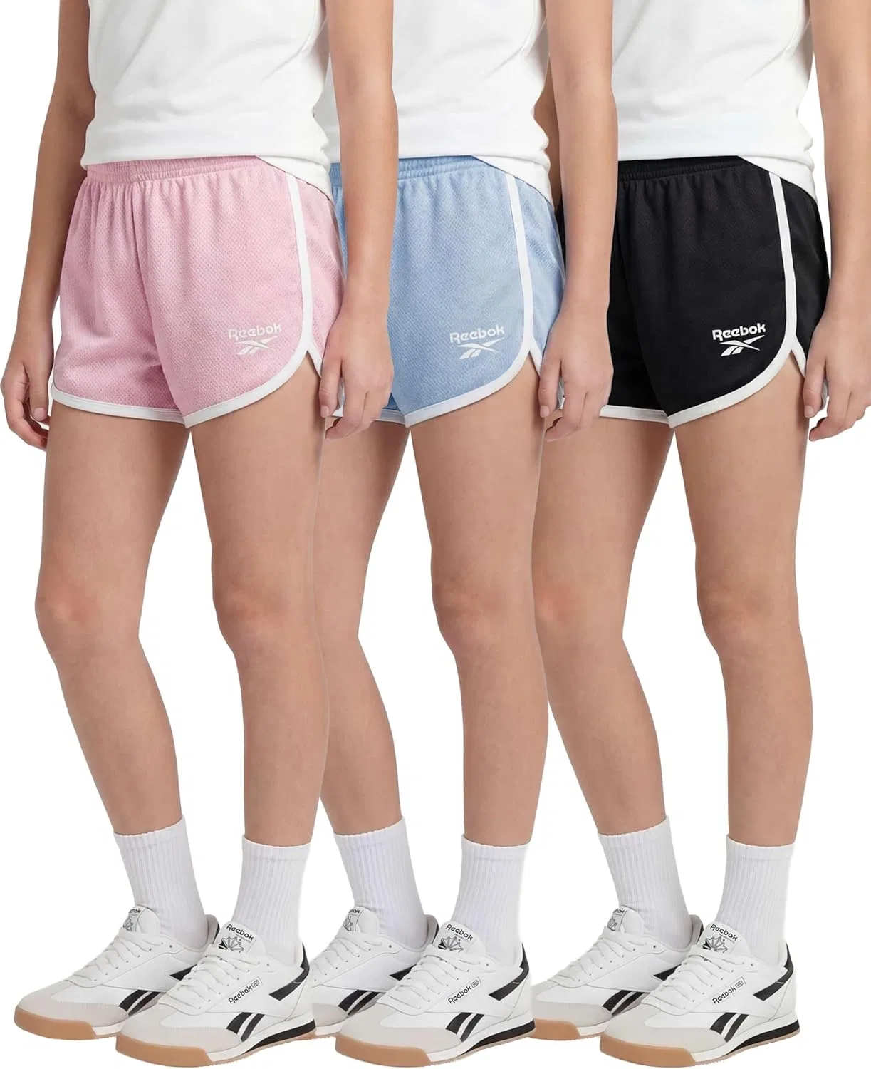 Шорты для девочек Reebok 3 Pack, Solid Black, Solid Plein Air, Solid Festival Bloom
