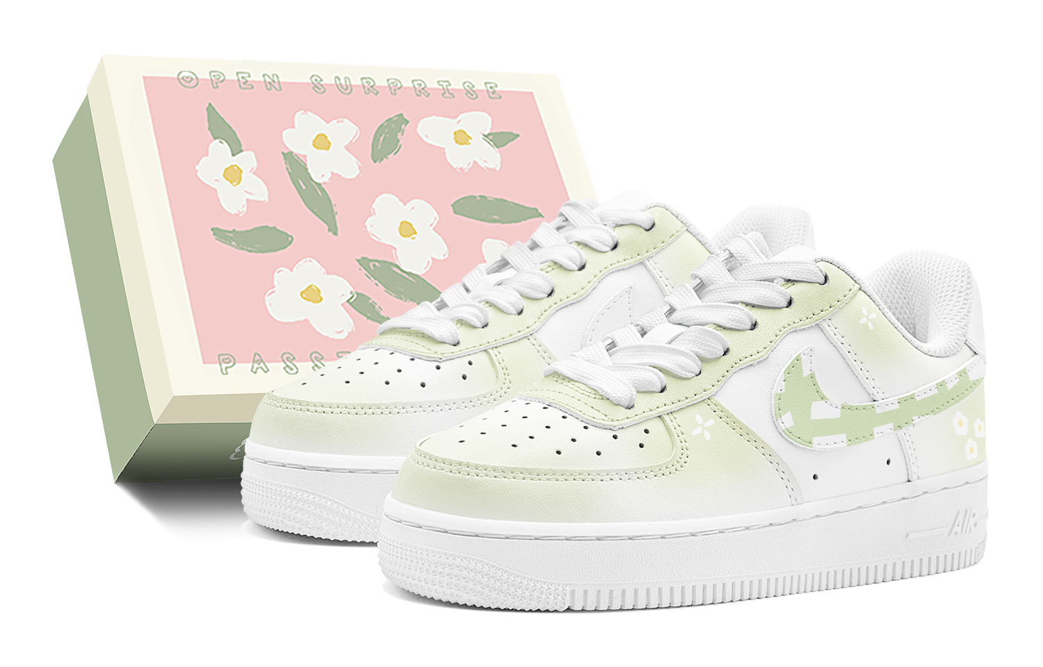 

Детские кроссовки для скейтбординга Air Force 1 LE Low Top для подростков Nike, зеленый/желтый