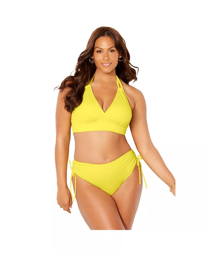 

Женский топ-бикини с петлей и завязками на шее Loop Strap Halter Swimsuits for All, желтый