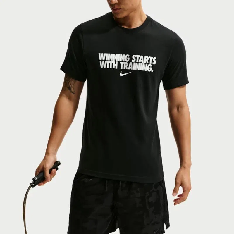 Футболка Dri Fit мужская, черная, с круглым вырезом, средней прямой посадки Nike, Black — фото 4