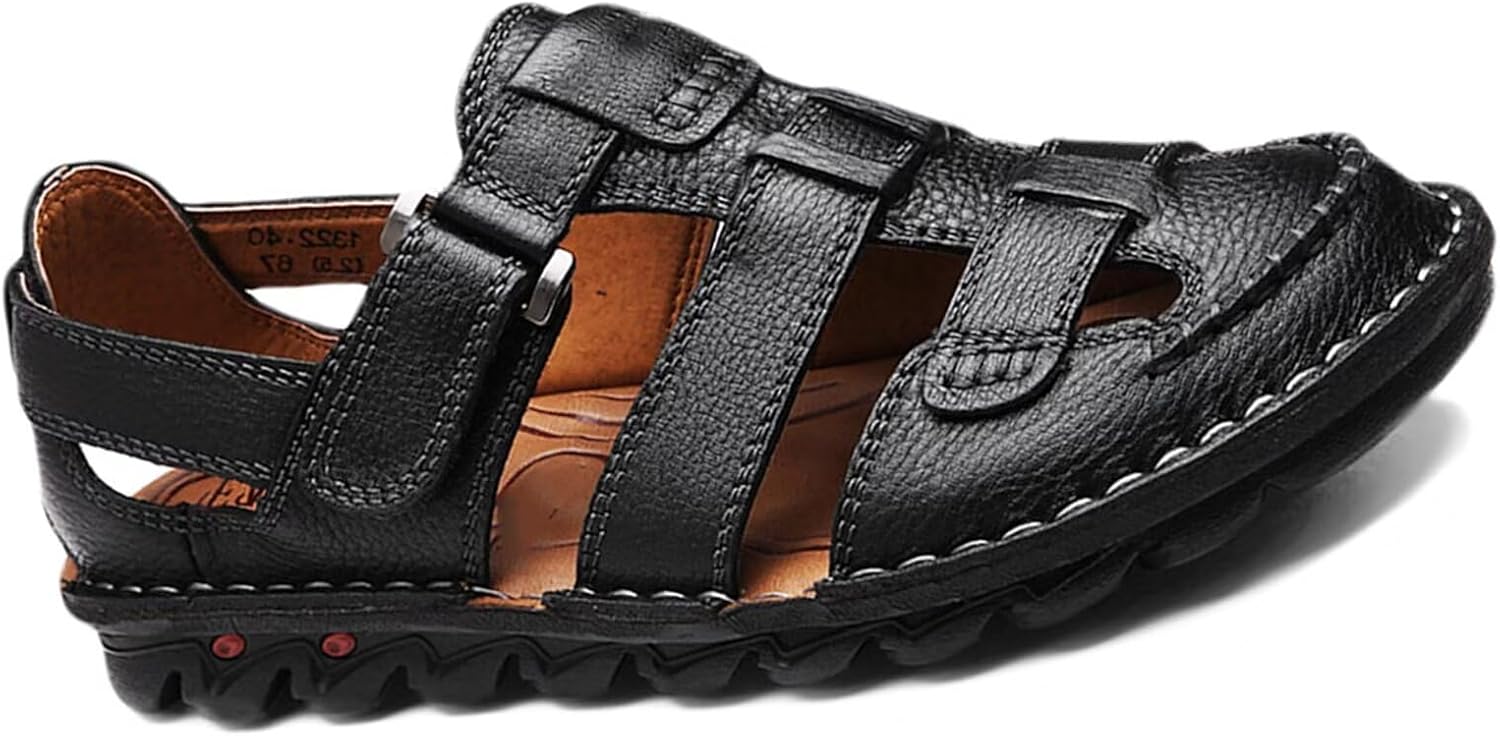 

Закрытые сандалии из кожи для спорта и активного отдыха, летние водонепроницаемые мужские пляжные туфли, повседневные сандалии для трекинга, прогулок и походов Hnvavq, черный