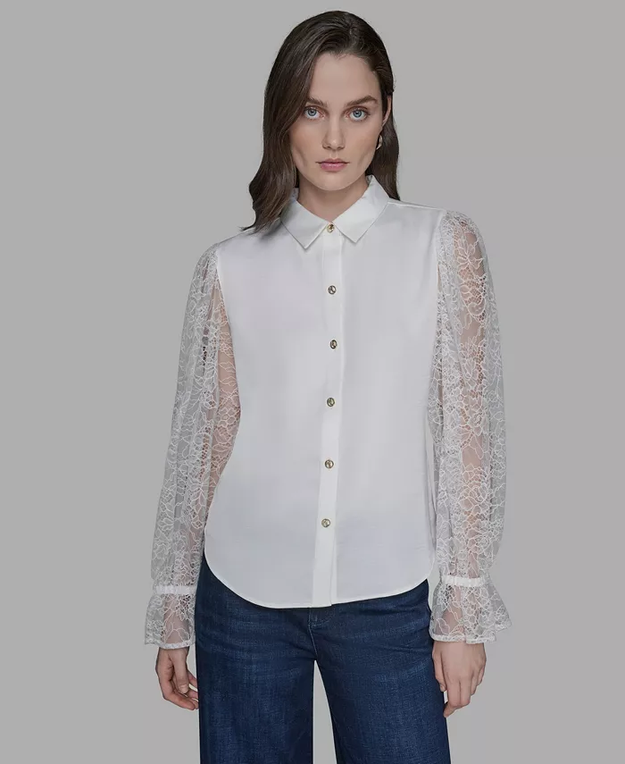 

Женский топ с кружевными рукавами Karl Lagerfeld Paris, белый