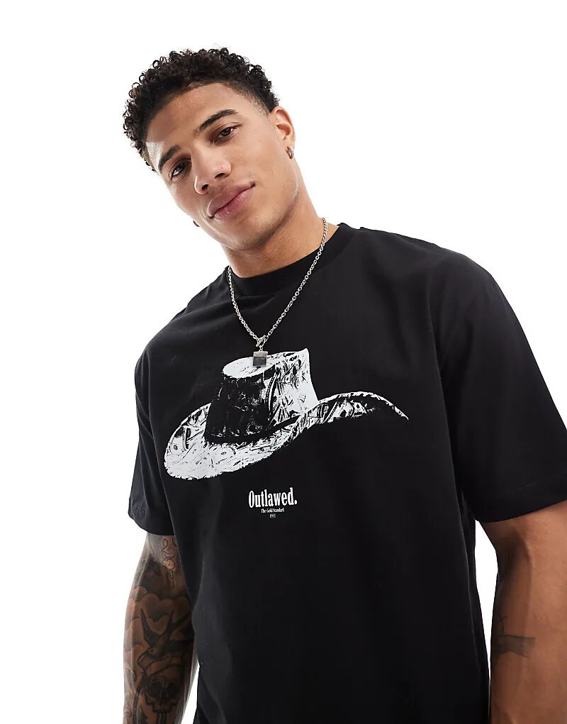 

Свободная футболка черного цвета с ковбойским принтом спереди ASOS DESIGN