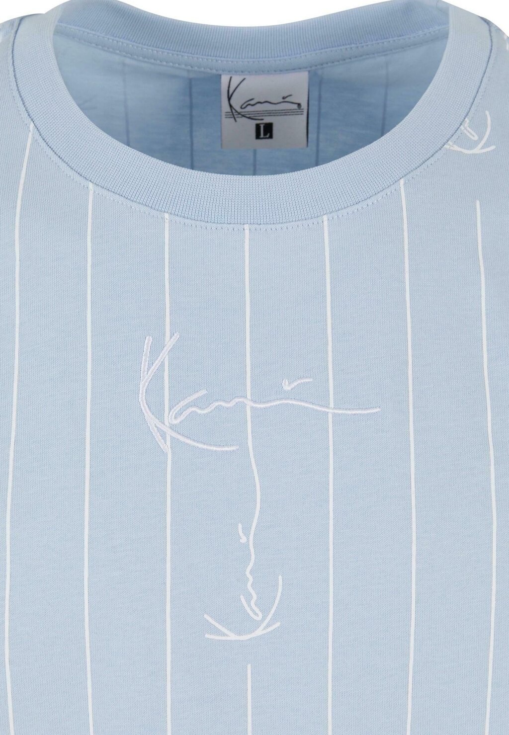 

Футболка с принтом Signature Logo Stripe Tee Karl Kani, светло-голубая белая