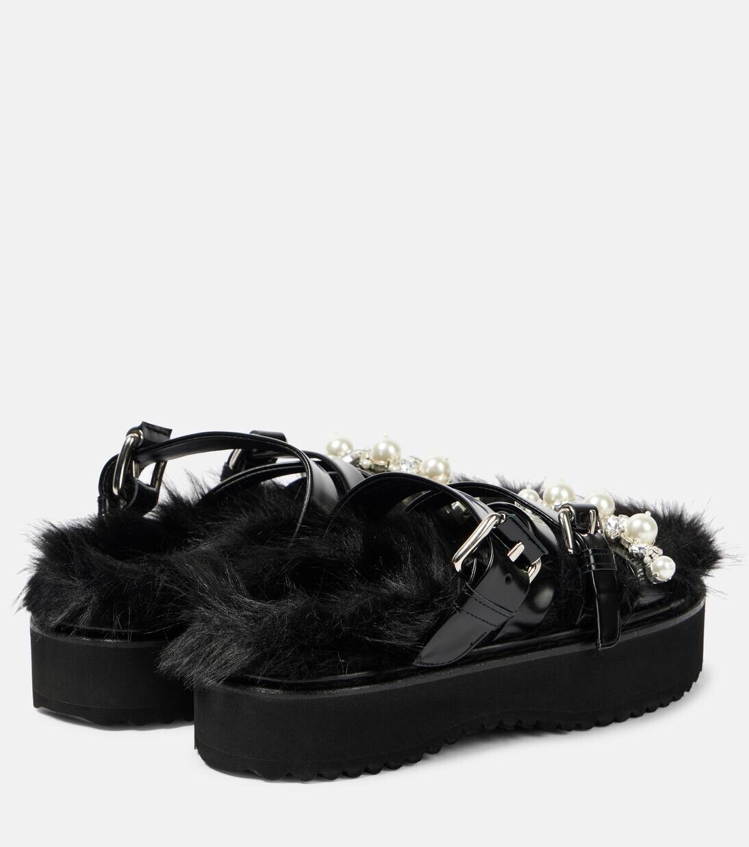 Босоножки из кожи на платформе с отделкой из искусственного меха Simone Rocha, цвет black/black/pearl/clear — фото 2