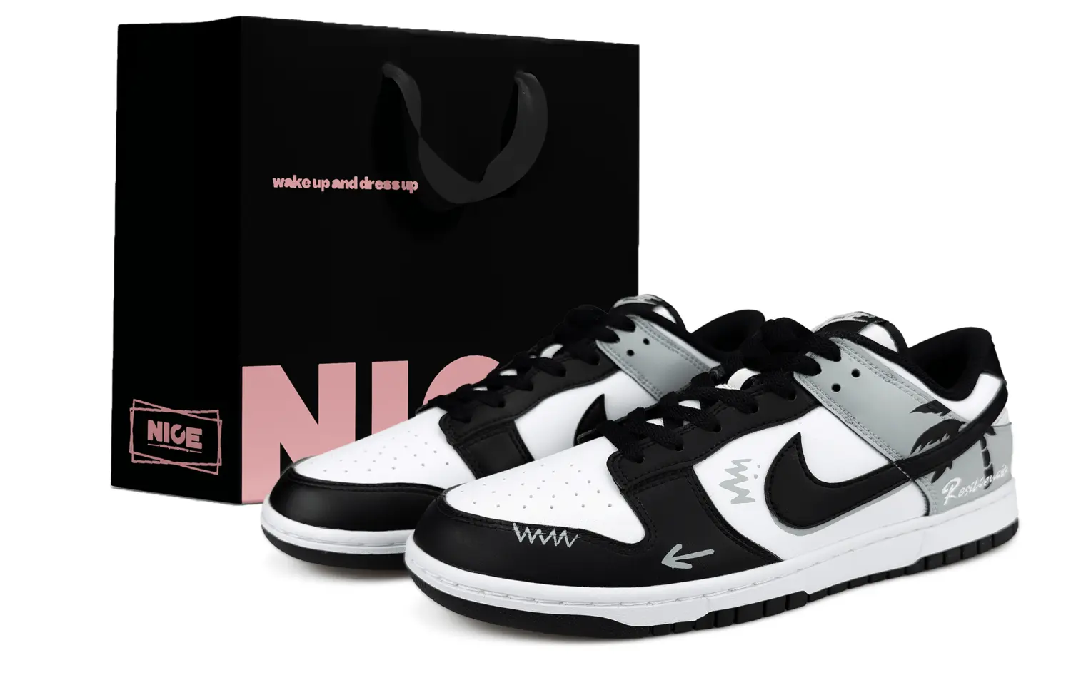 

Nike Dunk Abrasion Resistant Low top Skateboard Shoes Unisex черный белый серый