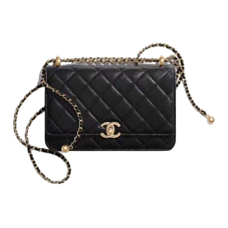 CHANEL Металлическая цепочка кошелек на цепочке с застежкой-кнопкой из телячьей кожи — фото 3