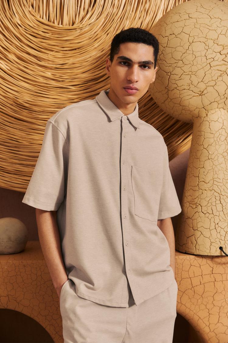 

Рубашка с коротким рукавом Pull And Bear, бежевый