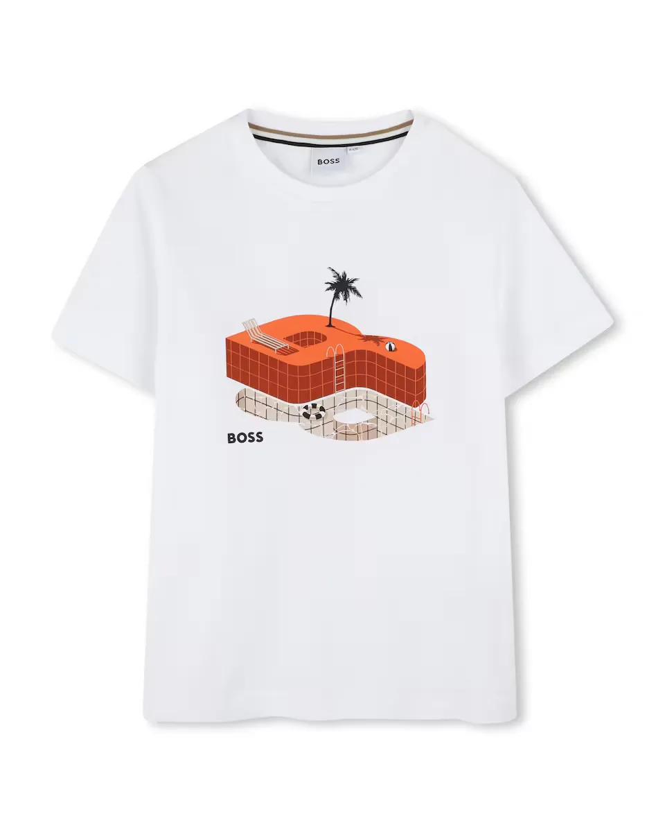 

Белая хлопковая футболка для мальчика BOSS Kidswear, белый