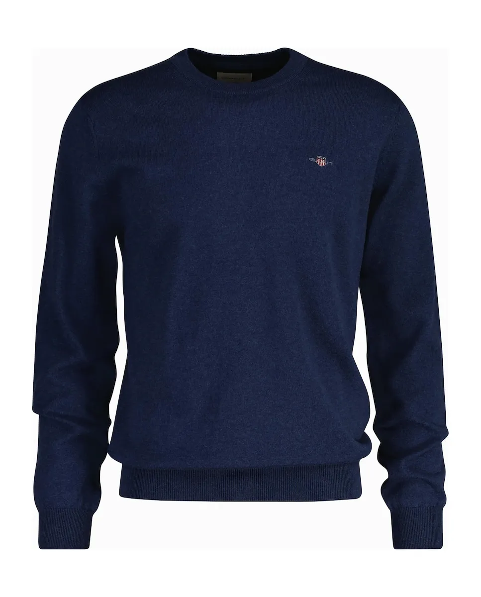 

Мужской свитер с круглым вырезом и вышивкой на груди Gant, темно-синий