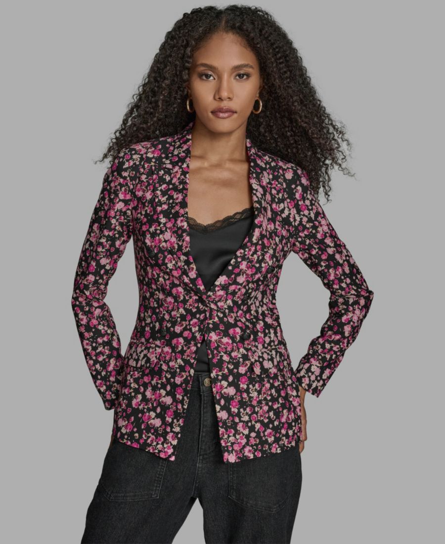 

Женский блейзер с принтом, одной пуговицей и длинными рукавами BCBG, Black/Sorbet Fuchsia