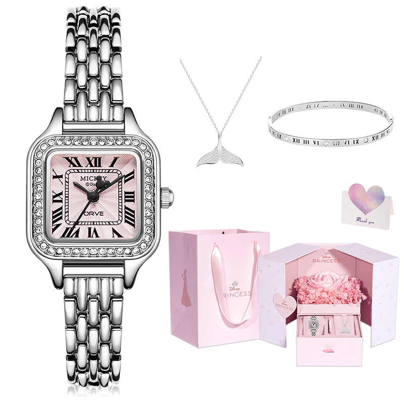 

Disney Часы с кварцевым механизмом, женские, на сплавовом ремешке, серебристый циферблат