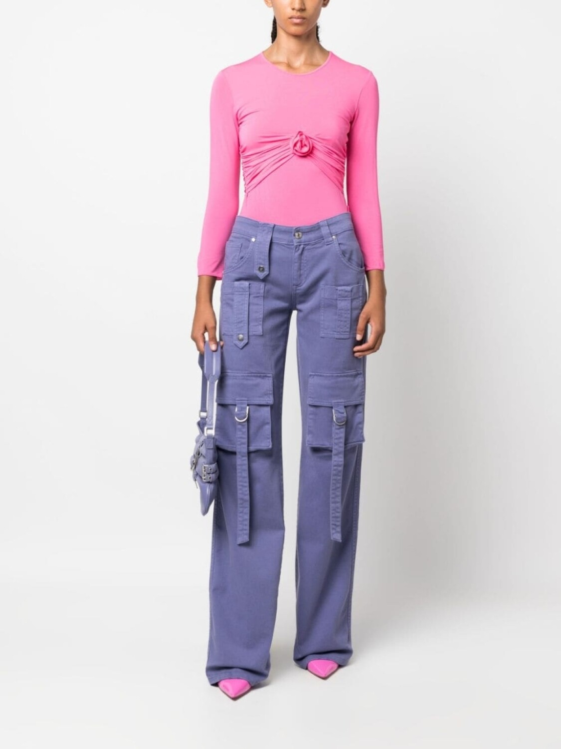 Футболка Blumarine Floral Applique Gathered, нежно-розовый — фото 2