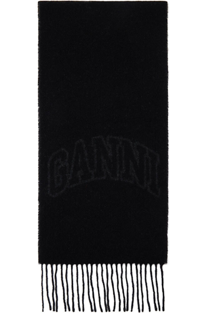 

Черный шерстяной шарф с бахромой GANNI